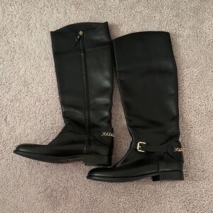 Massimo Dutti Black Leather Over the Knee Boots size 38